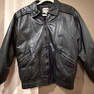 Vintage Savage Full Zip Black Motorcycle Biker Bomber Jacket, Size Medium